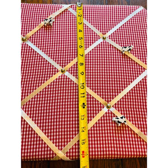 Red Gingham Photo Fabric Notice / Pin / Memory / Memo Board with Cow Clips - Picture 5 of 7
